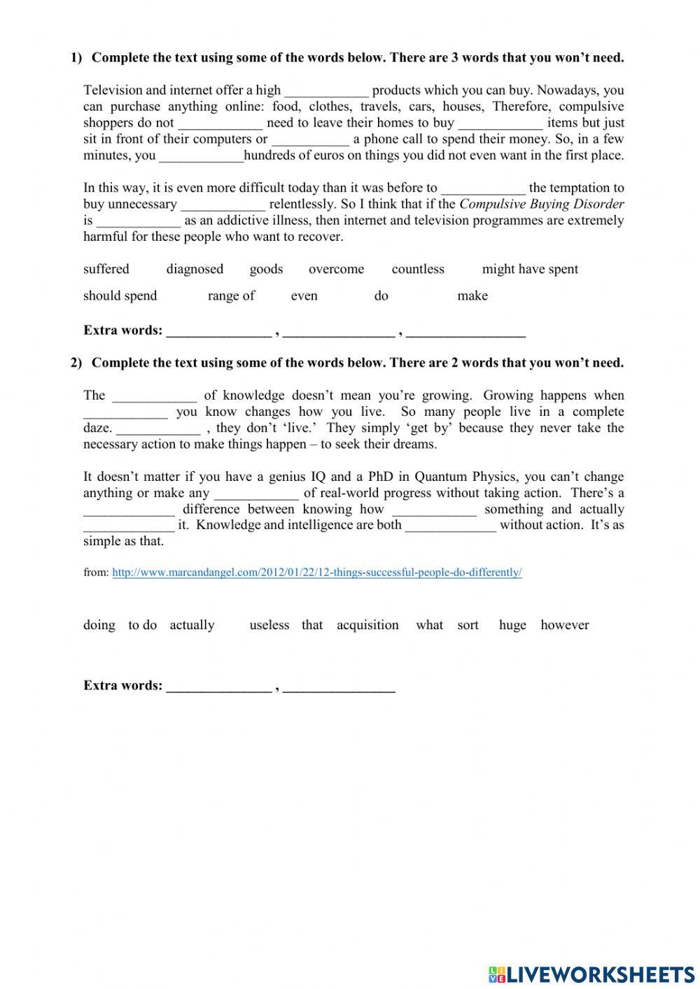 Gap filling exercises