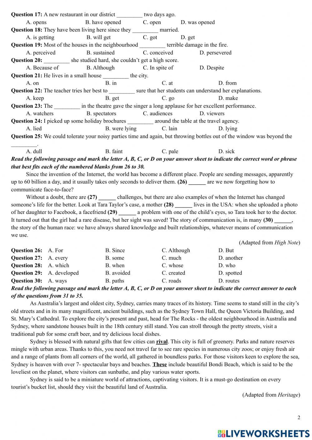 Tiếng anh 12 - đề 405 năm 2022