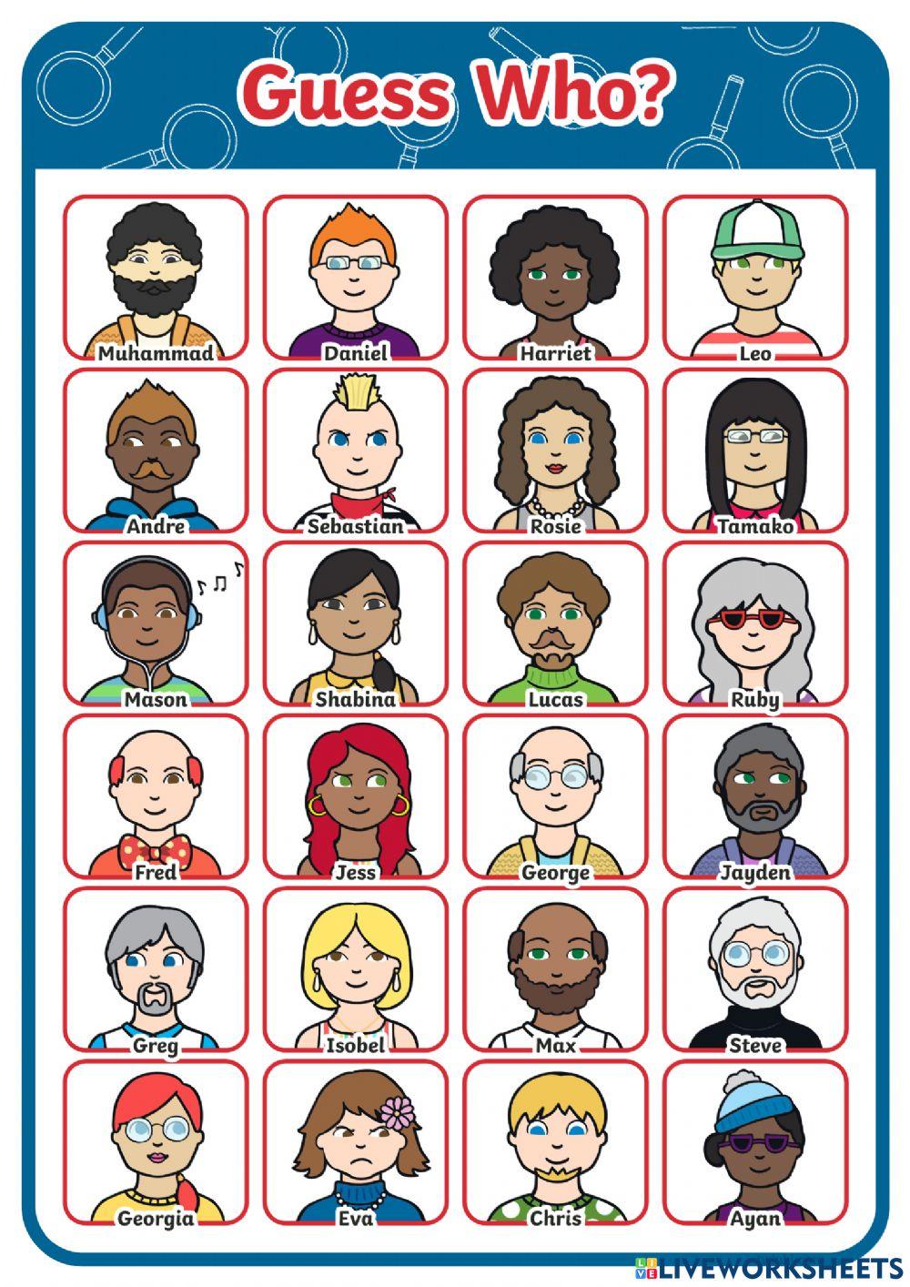 Diy Guess Digital Guess Who Template Printable Template Guess Who Extra ...