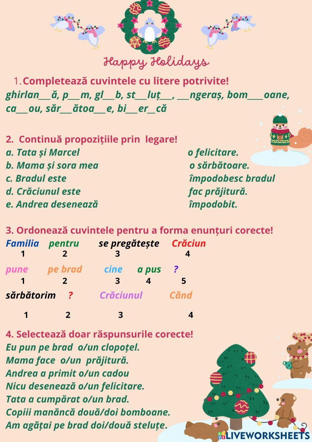 Fisă de lucru Crciunul