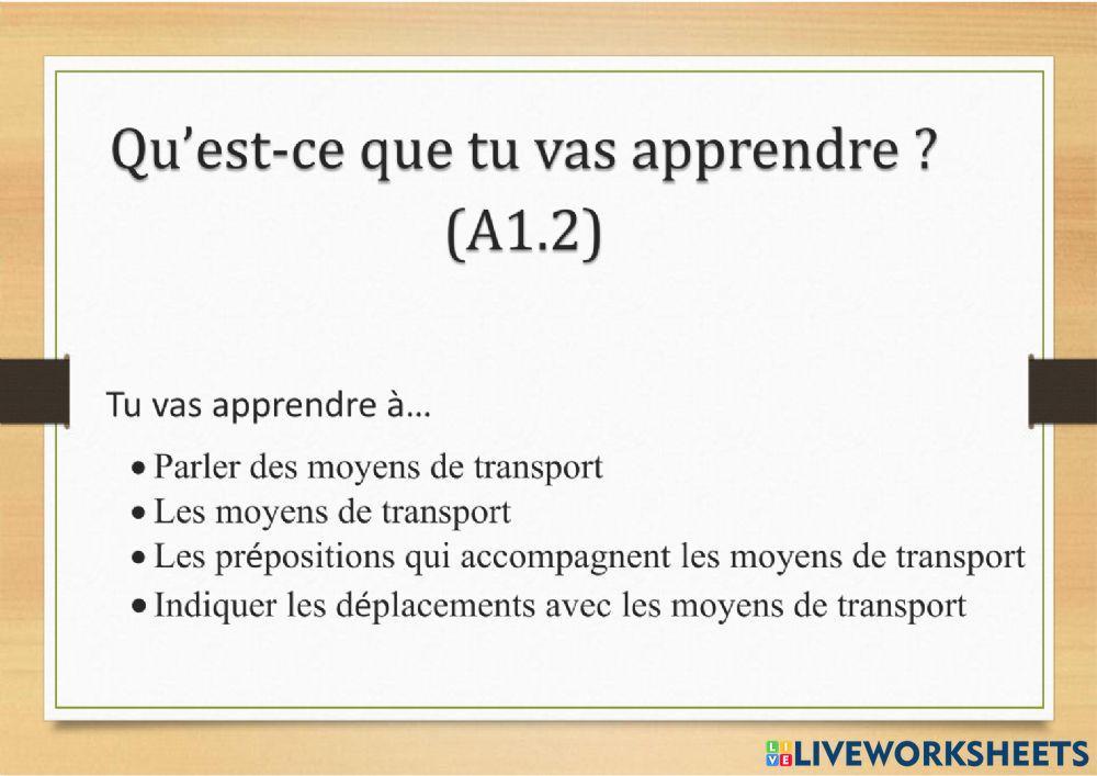 On part en vacances - Moyens de transport A1.2 Théorie