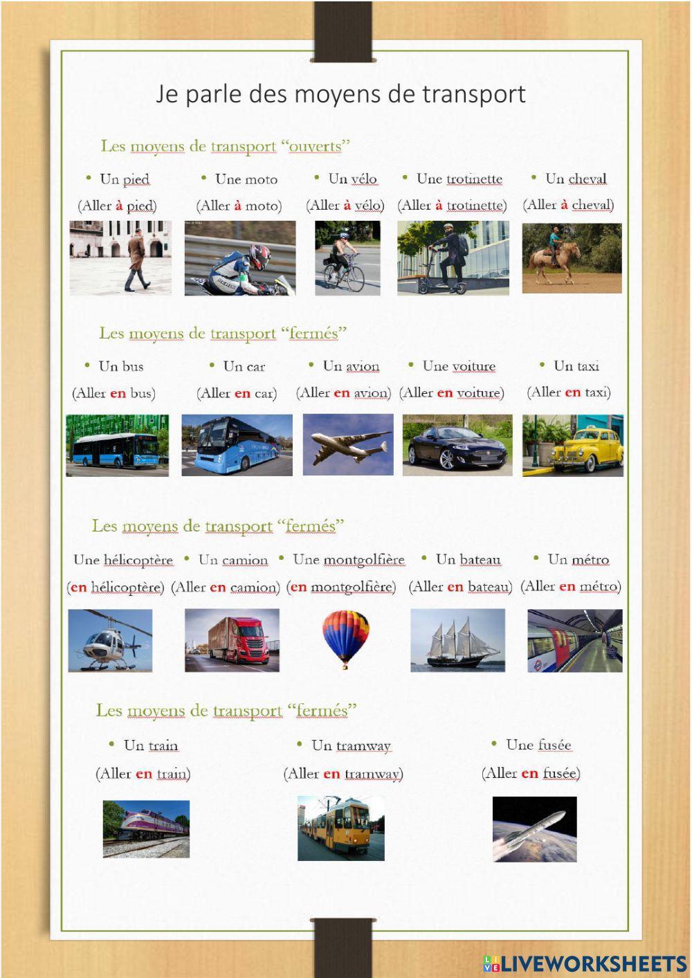 On part en vacances - Moyens de transport A1.2 Théorie