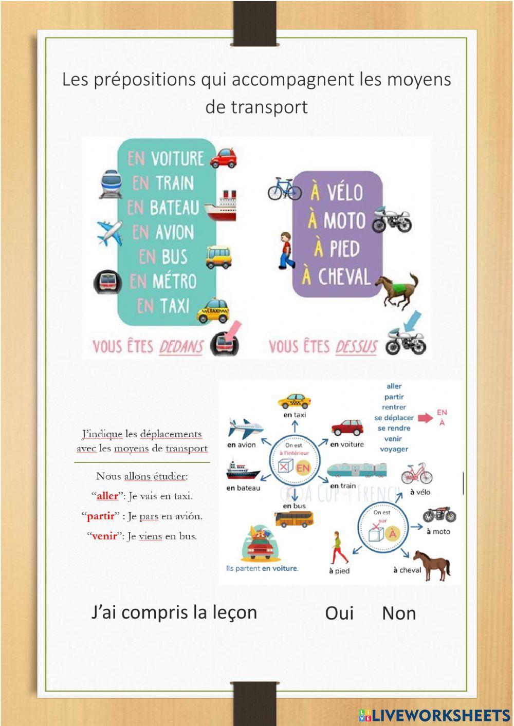 On part en vacances - Moyens de transport A1.2 Théorie