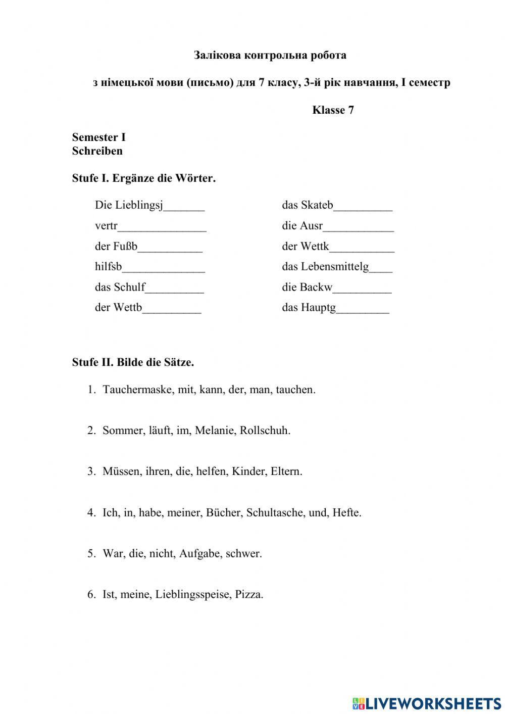 Schreiben 7.Klasse Sem 1