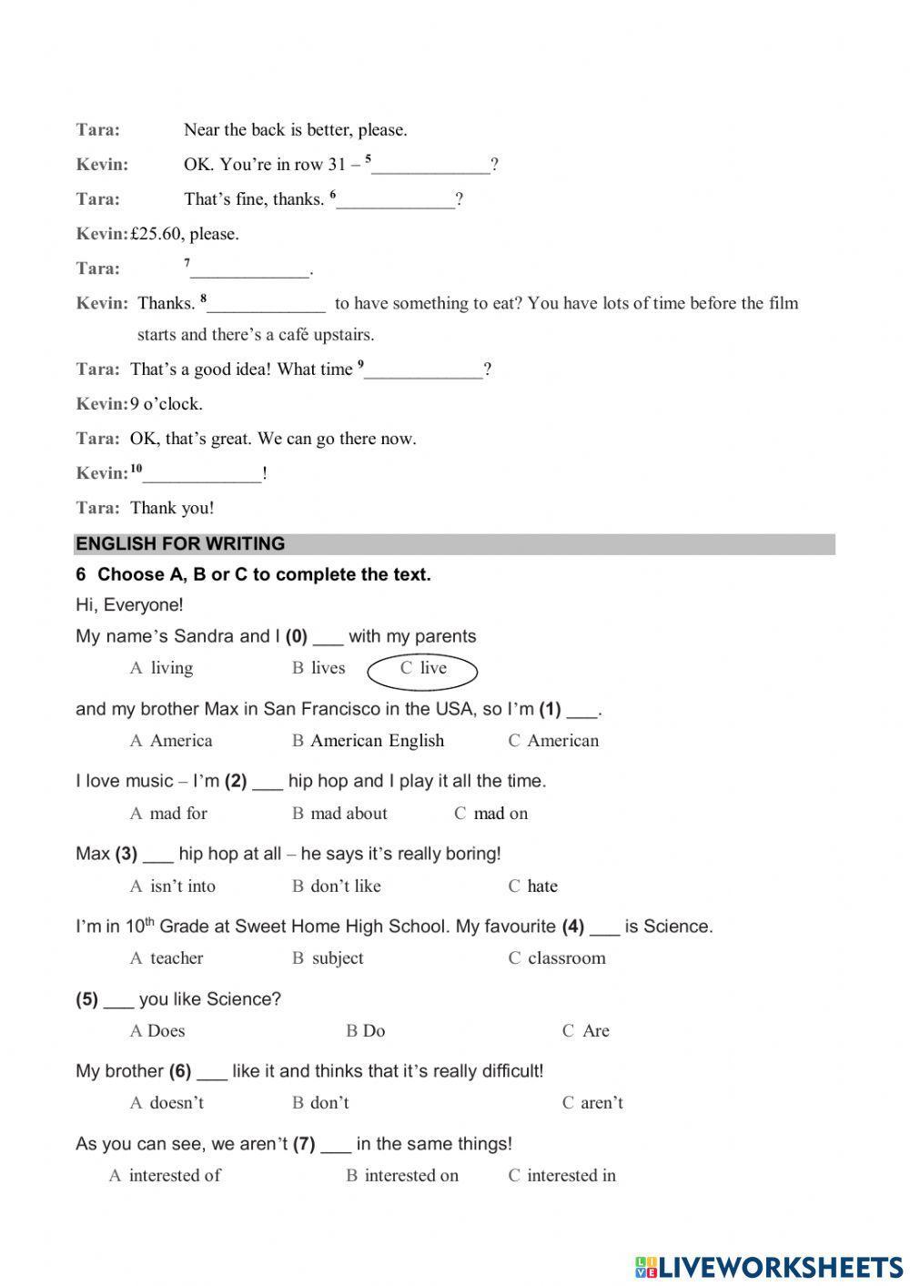 Wider World 2 - Unit 1 - Language test