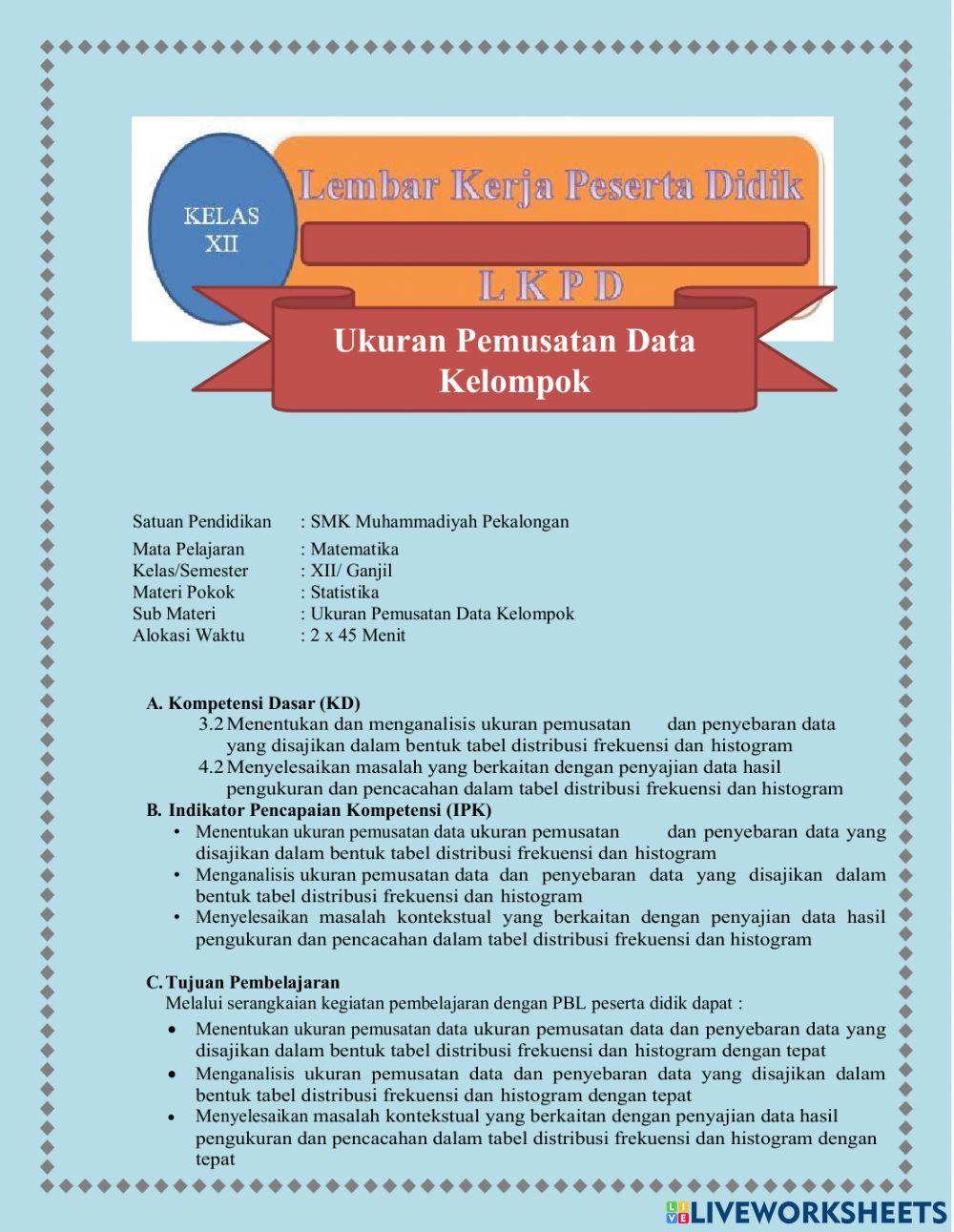 LKPD Ukuran Pemusatan data