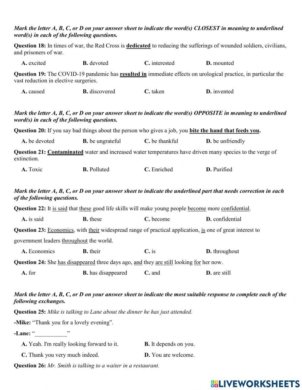 Khảo sát ôn thi TN THPT 2023 lần 1