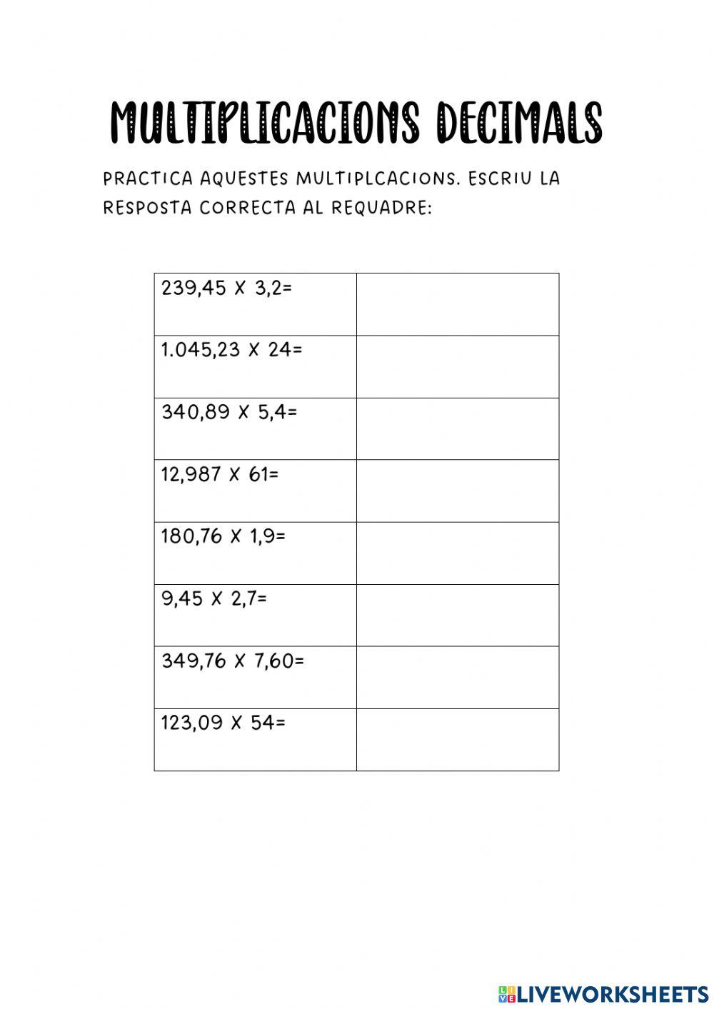 Multiplicacions decimals