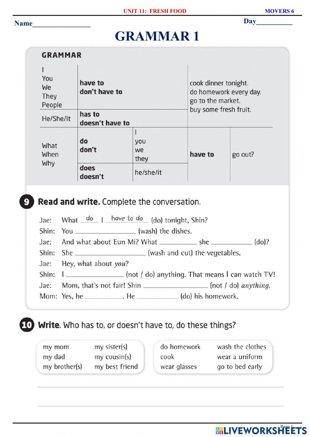 Movers 6 - u11 - grammar 1