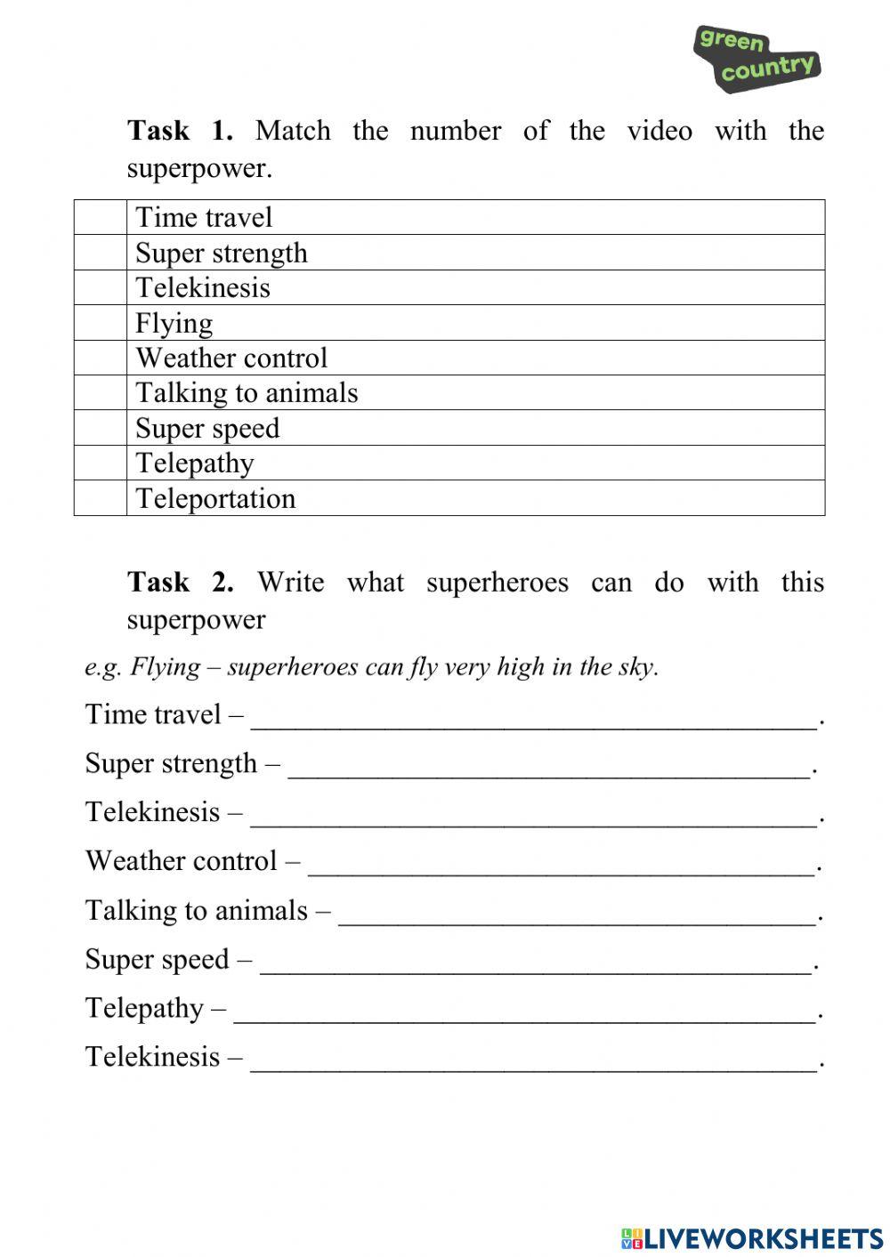 Superpowers worksheet