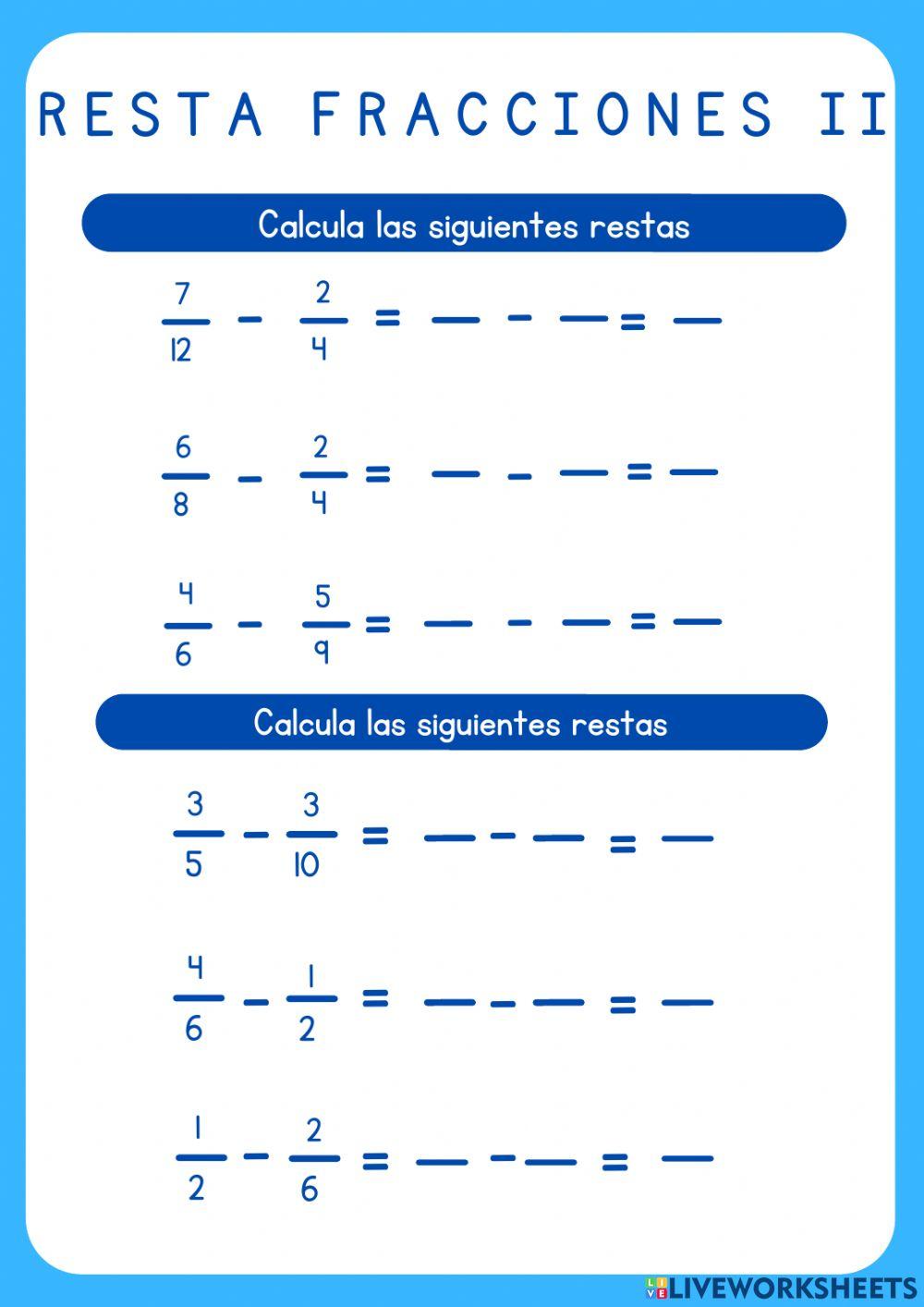 Restar fracciones distinto denominador