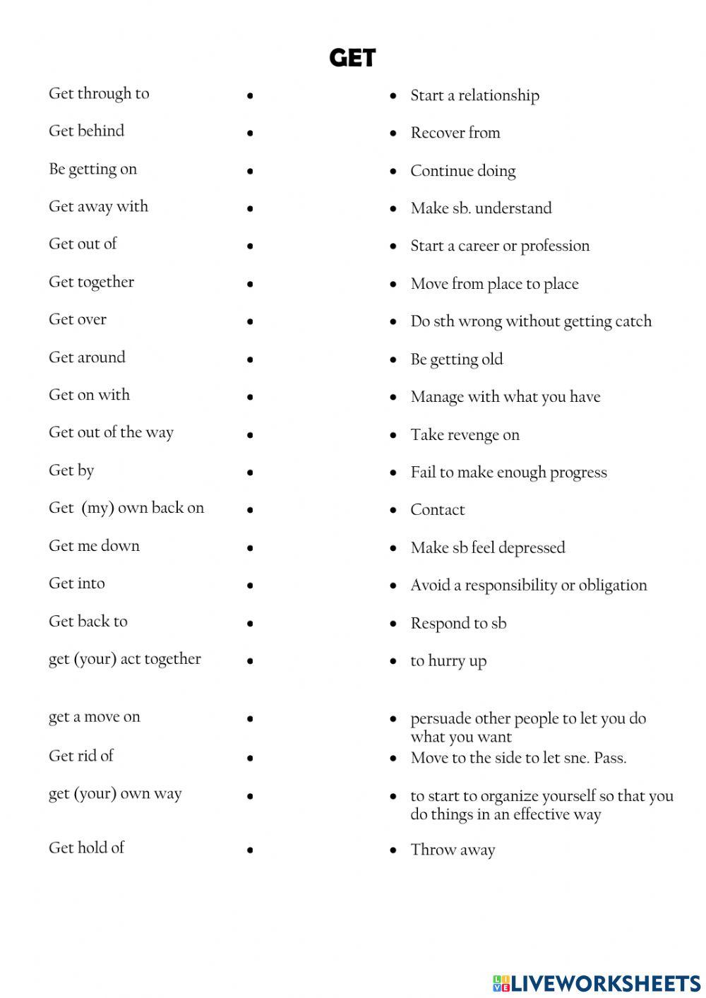 Phrasal verbs and idioms with GET