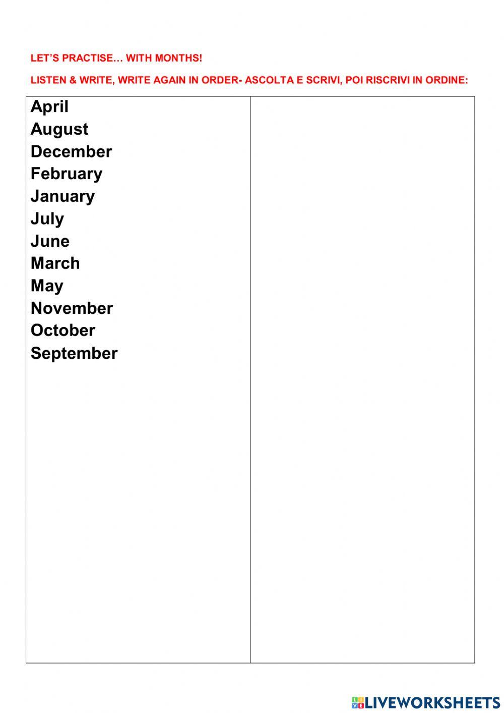Numbers and Months Numbers and Months