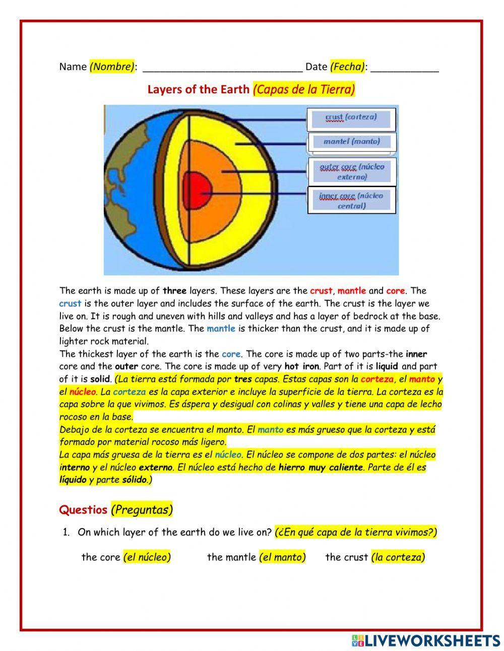 Earth’s Layers - Capas de la tierra