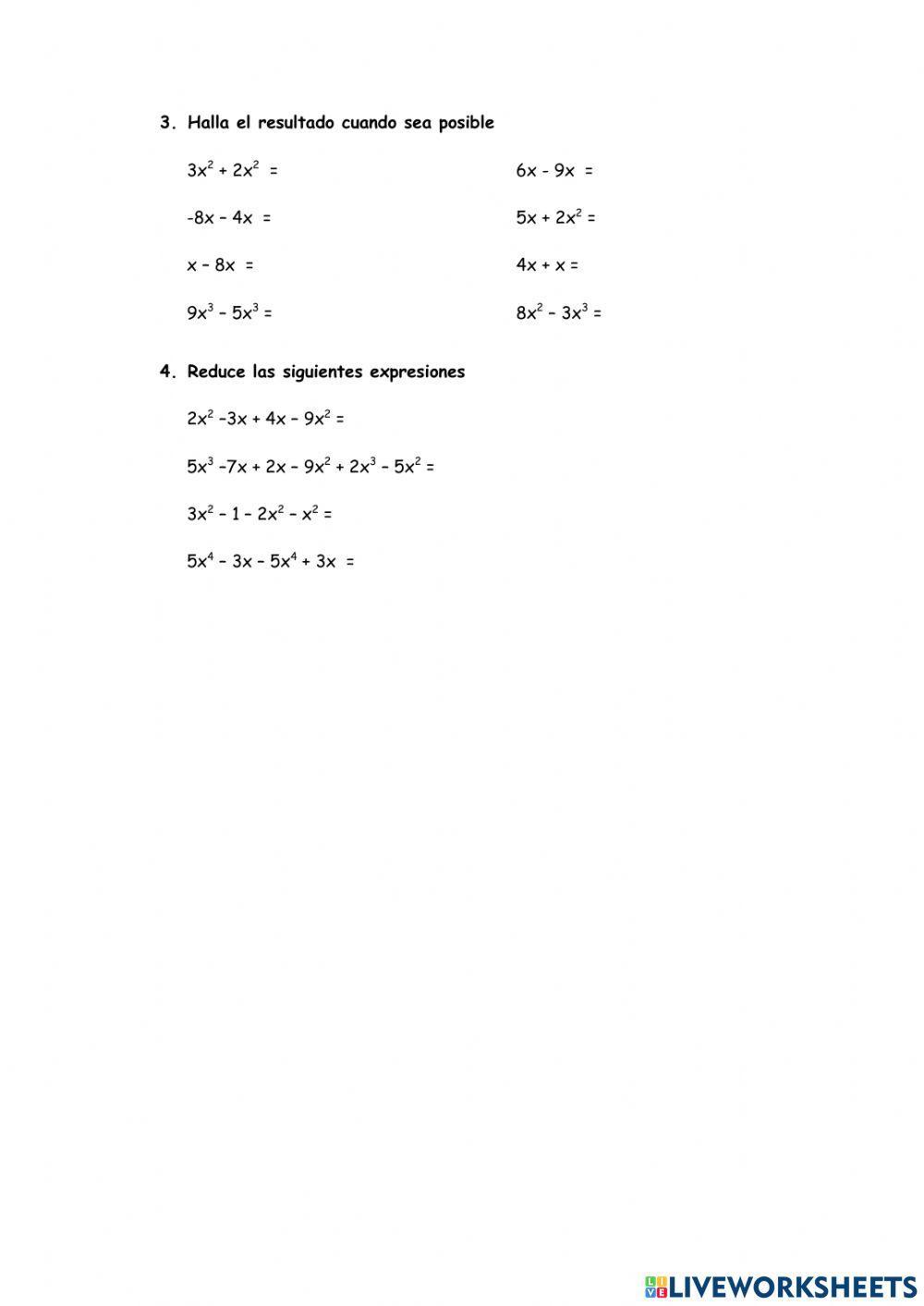Evaluación: Suma y Resta de Monomios