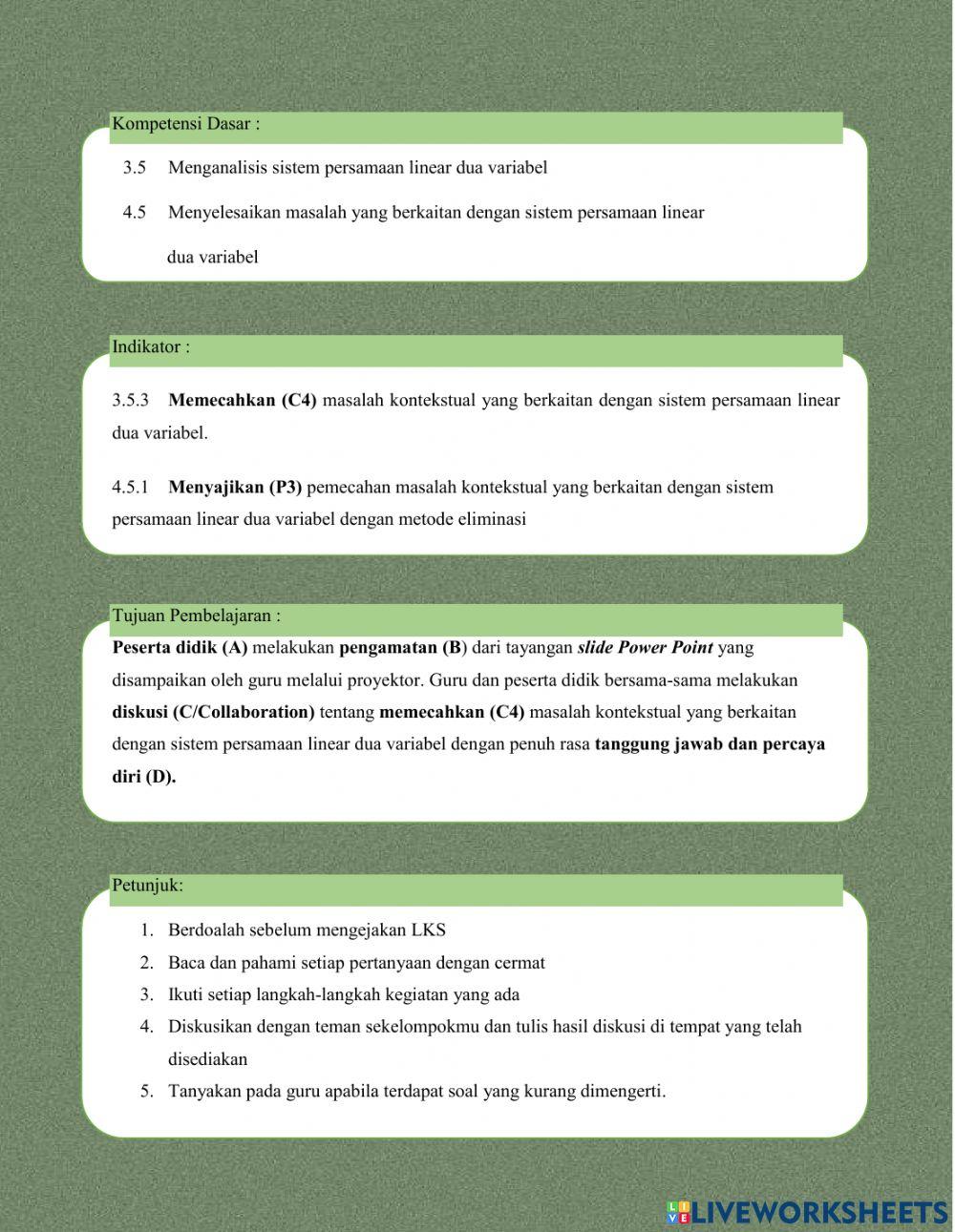 Sistem Persamaan Linear Dua Variabel