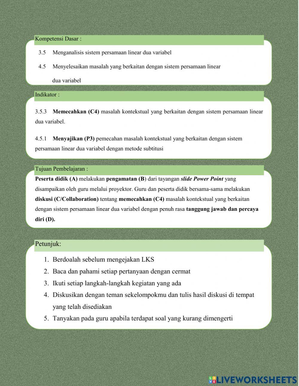 Sistem Persamaan Linear Dua Variabel
