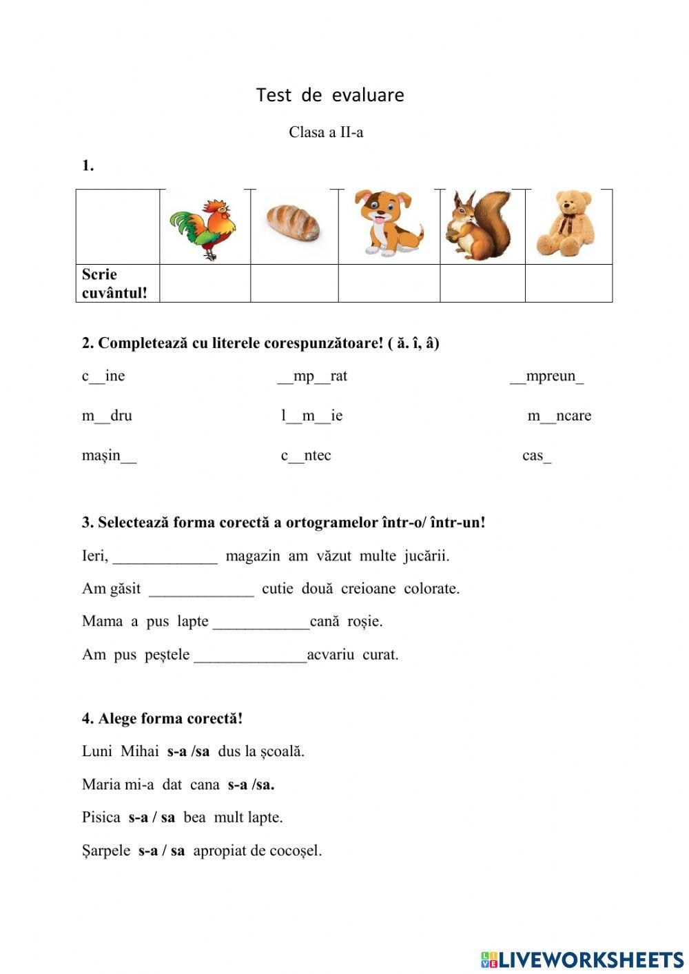 Test de evaluare - Clasa a II-a