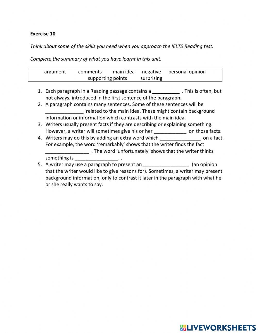 IE2, Unit 2, Reading, Exercise 10