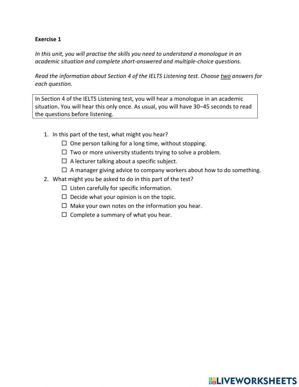 IE2, Unit 2, Listening, Exercise 1