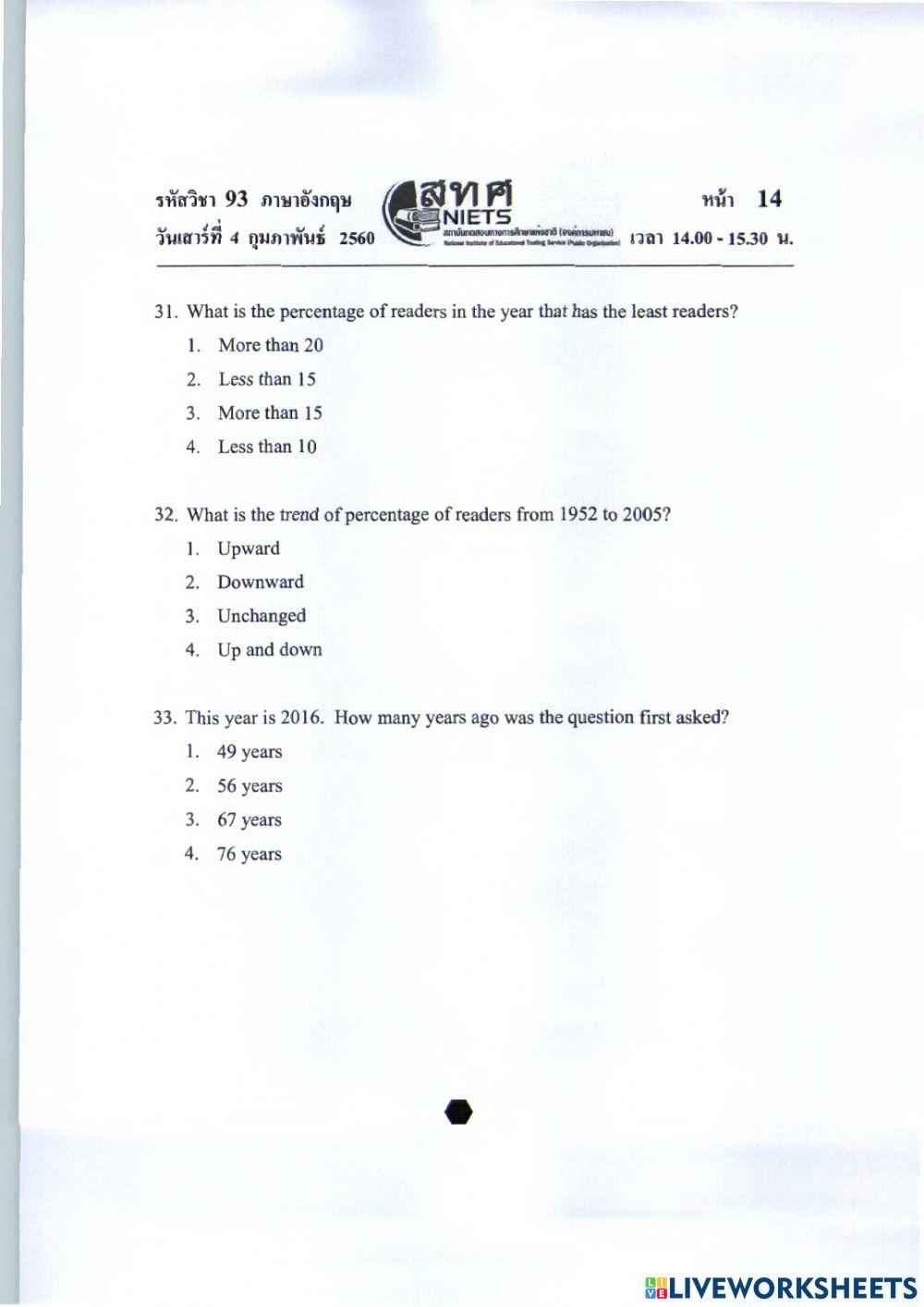 O-NET Preparation: Academic Year 2559 Part 3 No.31-48