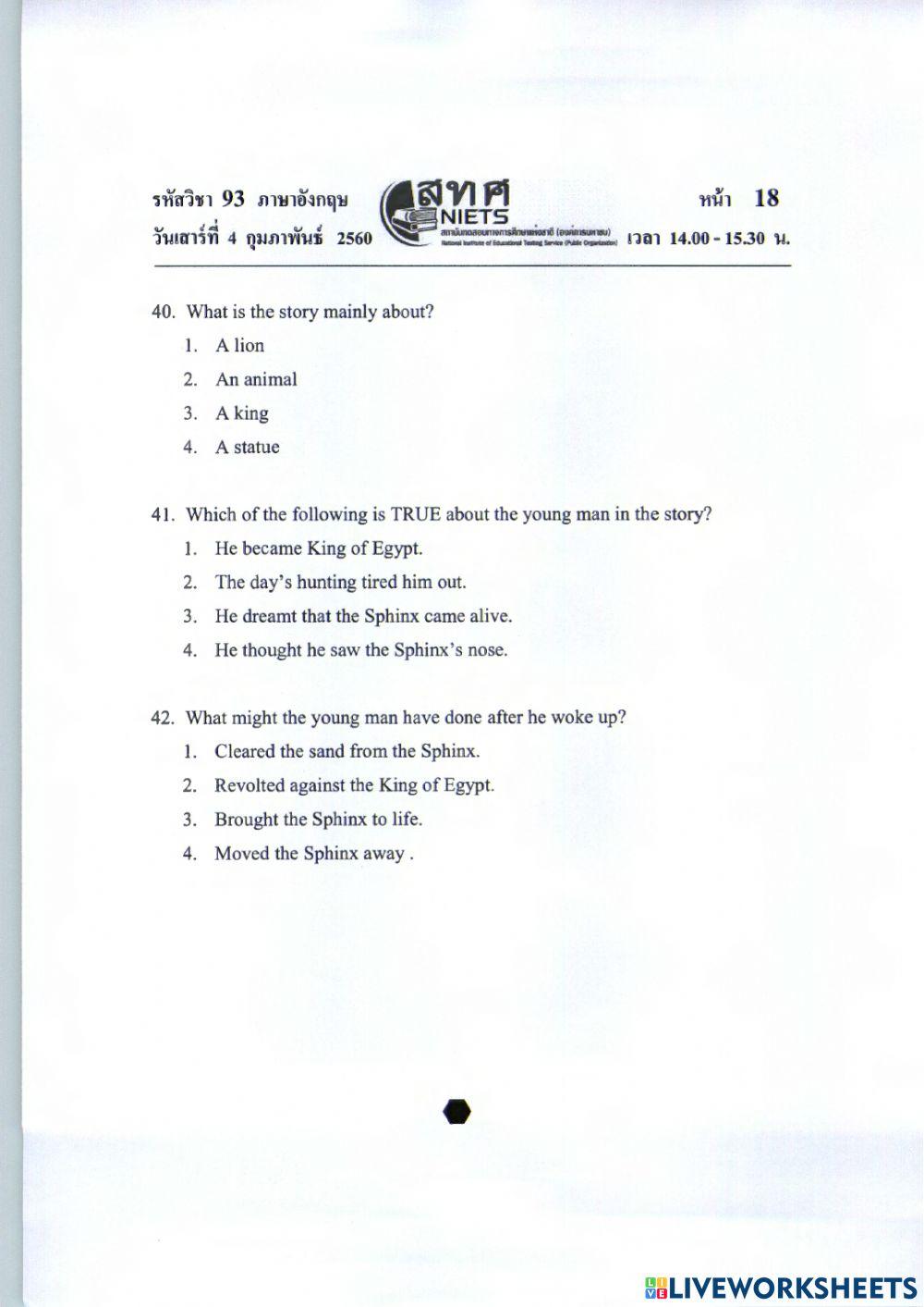 O-NET Preparation: Academic Year 2559 Part 3 No.31-48