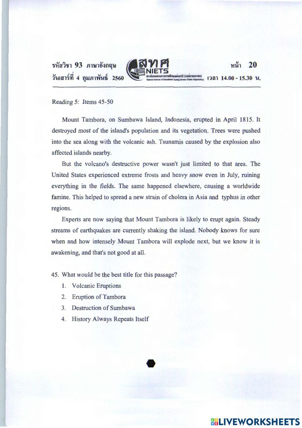 O-NET Preparation: Academic Year 2559 Part 3 No.31-48