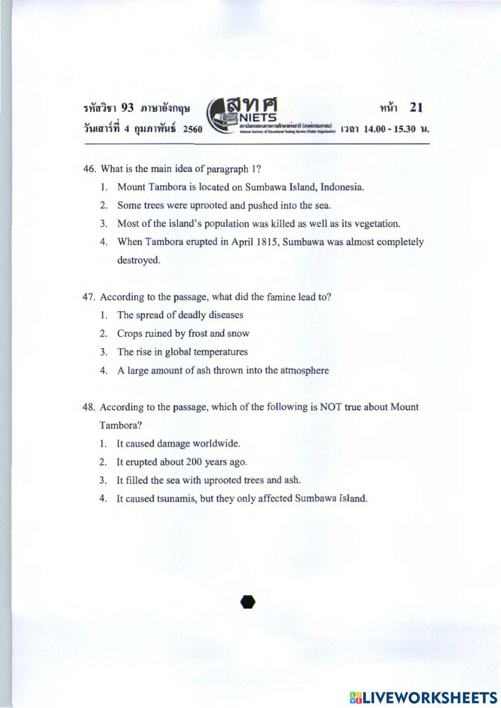 O-NET Preparation: Academic Year 2559 Part 3 No.31-48