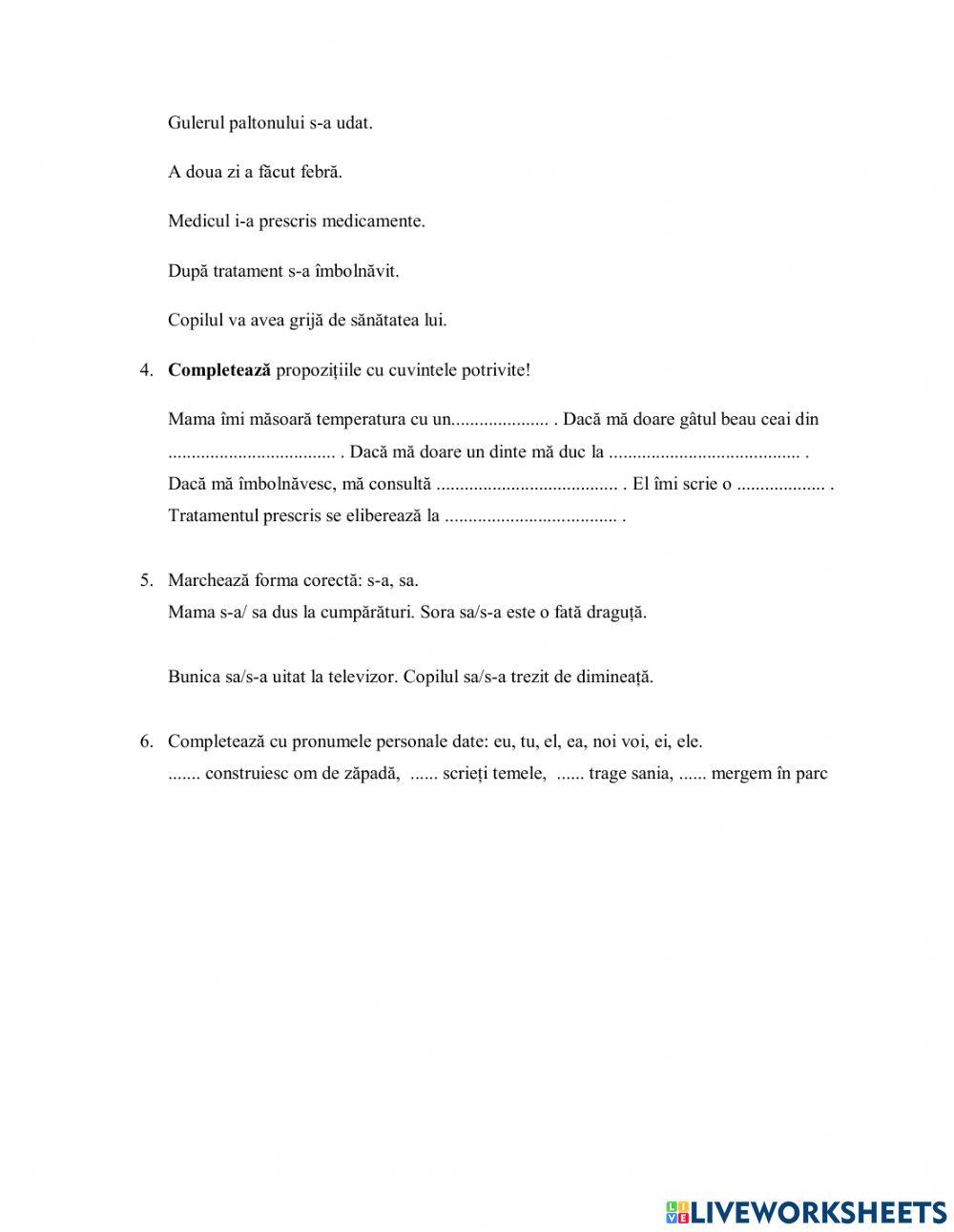 În zăpadă Limba română clasa a IV-a