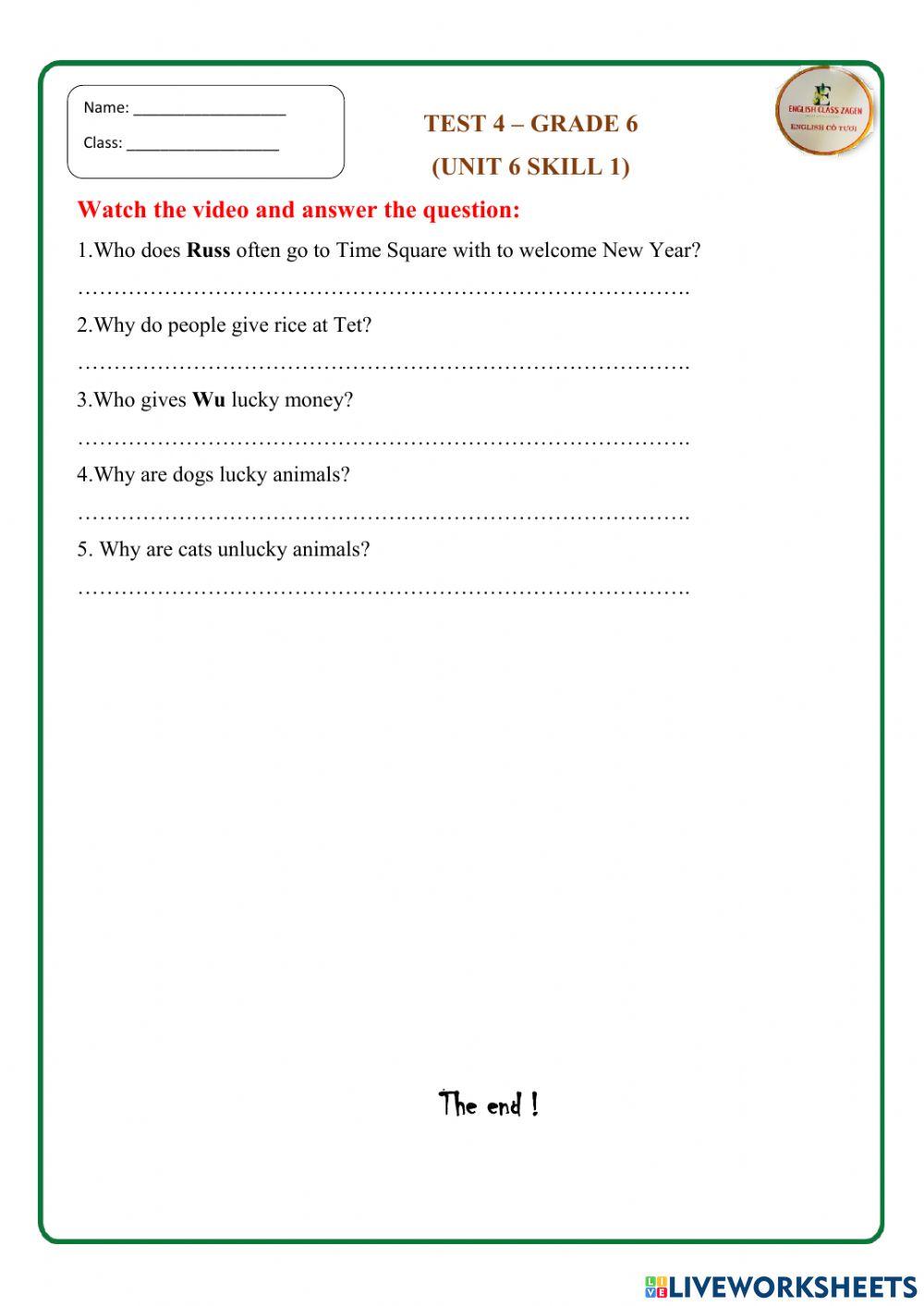 Unit 6 our tet holiday SKILL 1