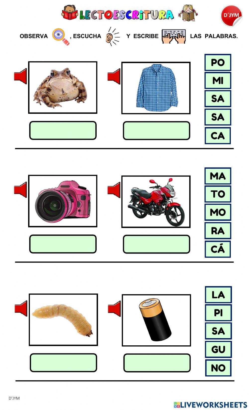 Palabras de 2 y 3 sílabas directas