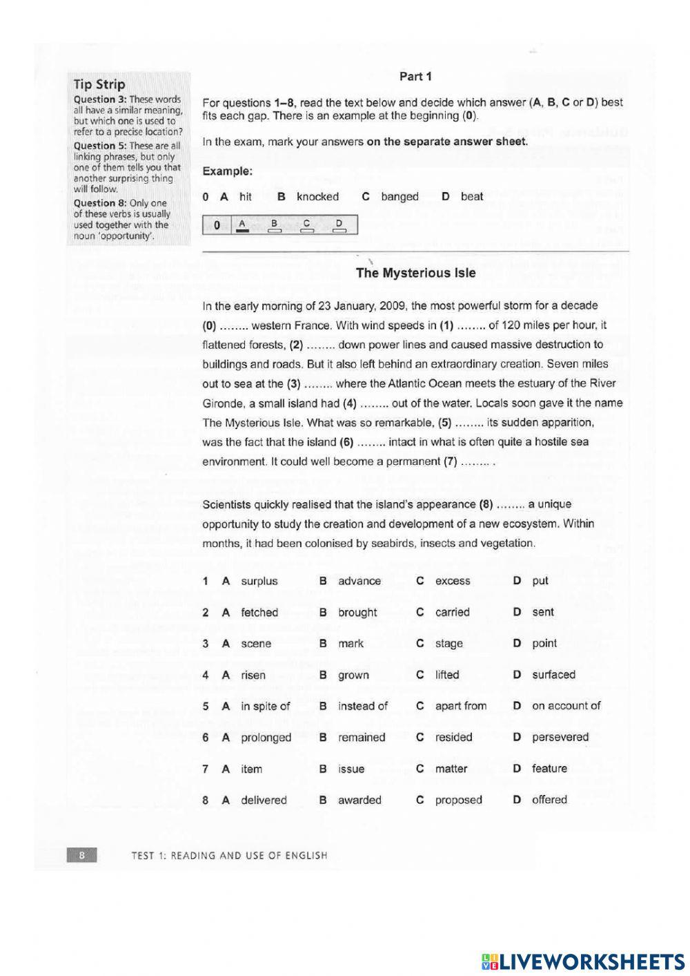 CAE Test 2, Paper 1, part 1 2022