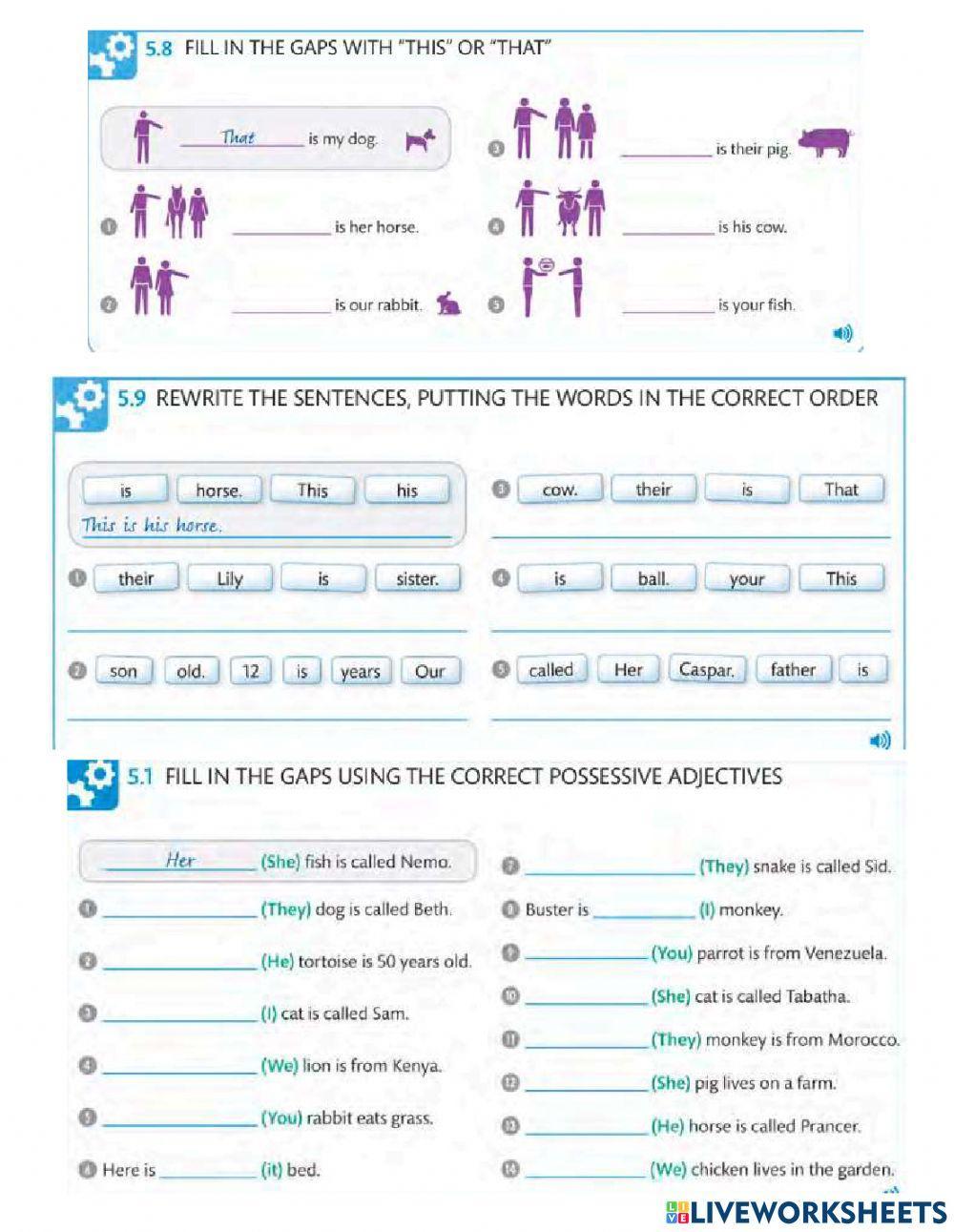 Spelling your name, talking about yourself, saying your age, saying where you're from, possessive adjectives, this and that