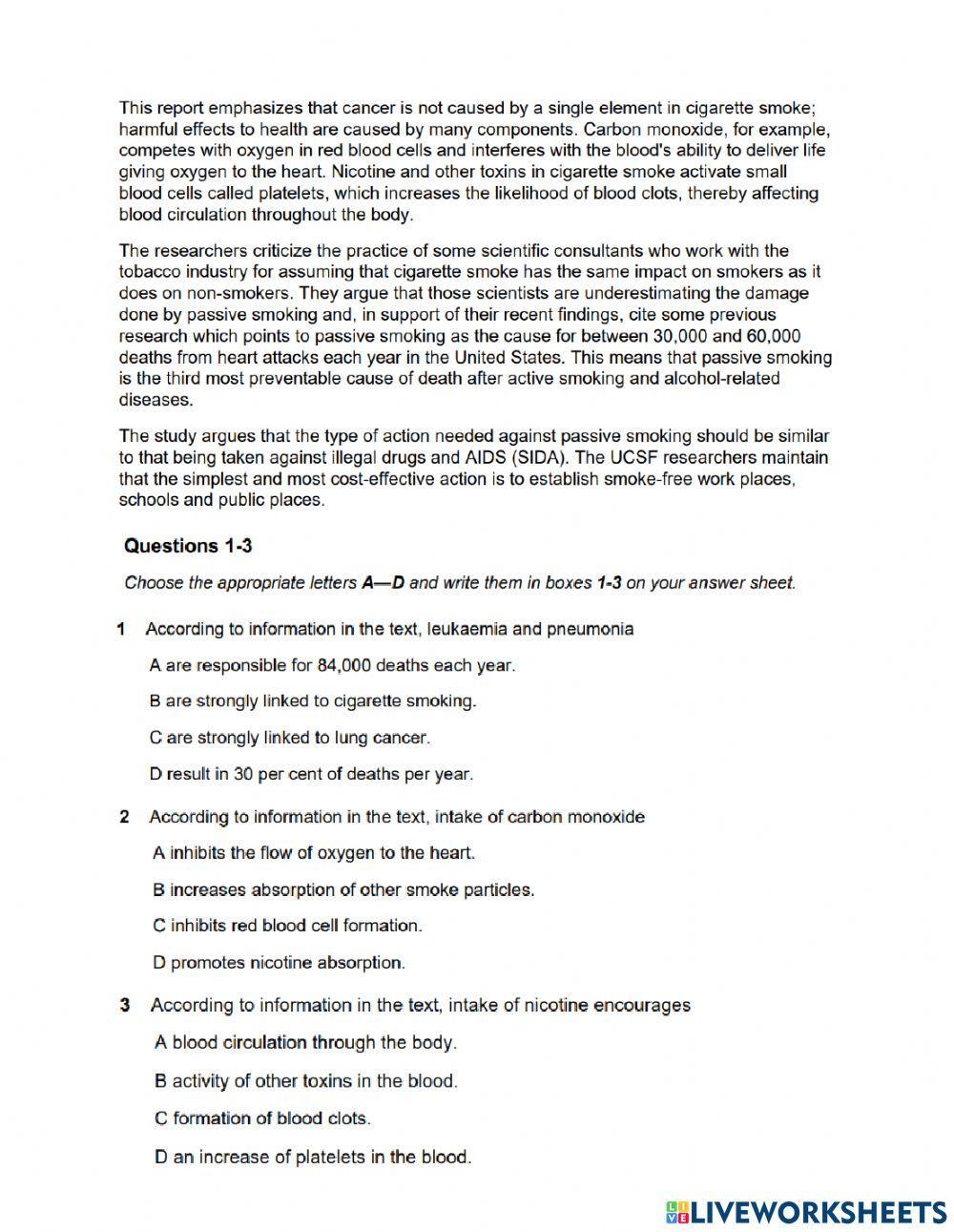 IELTS reading - THe risks of cigarette smoke