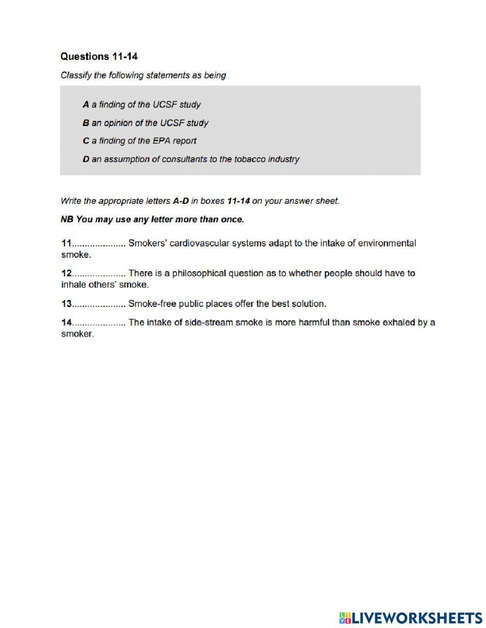 IELTS reading - THe risks of cigarette smoke