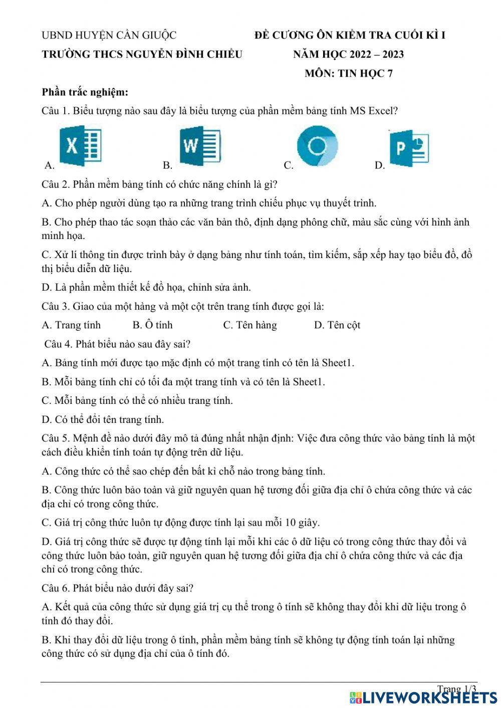 Ôn KT cuối kì 1 - Tin 7