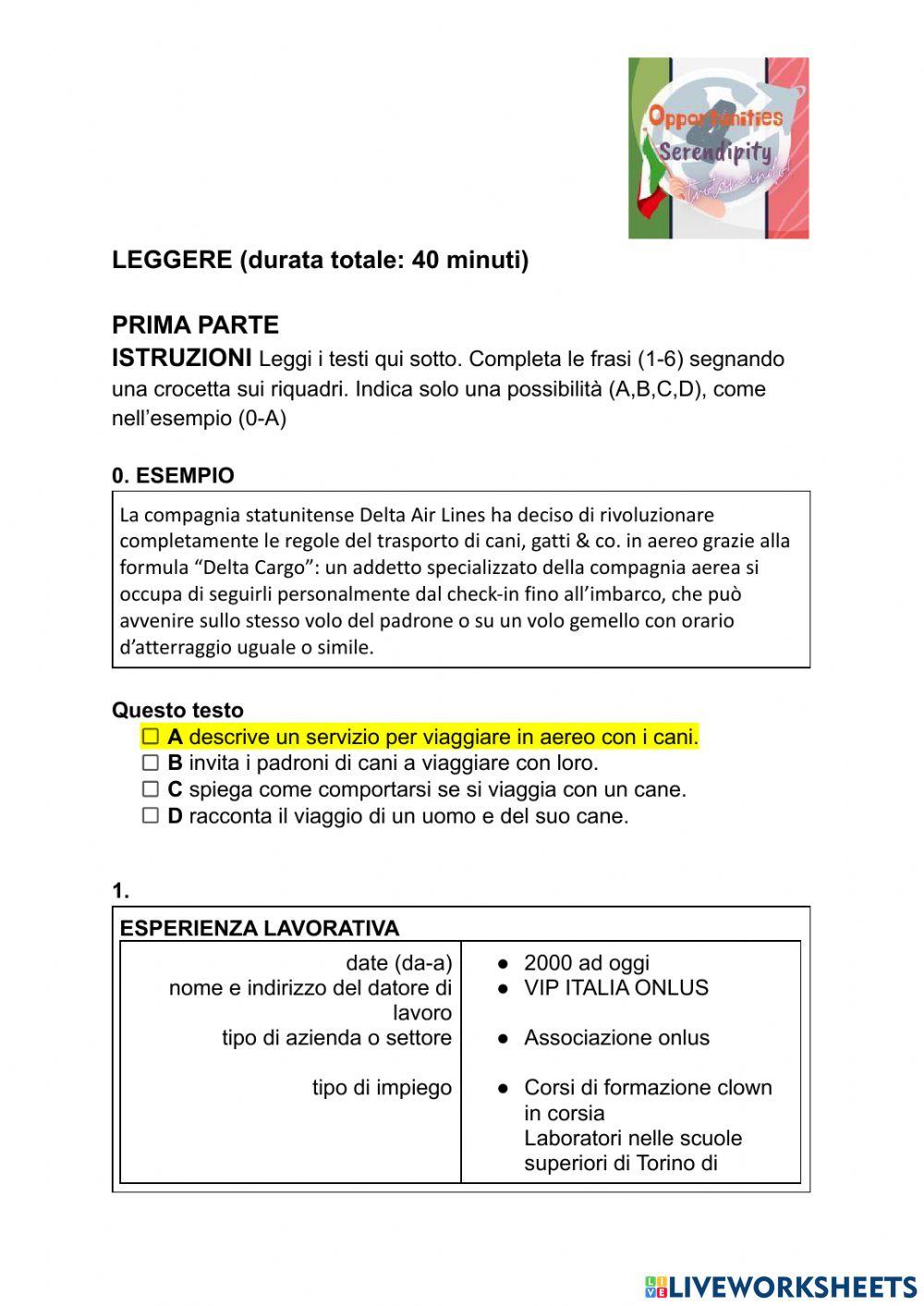 Esame finale, prova leggere