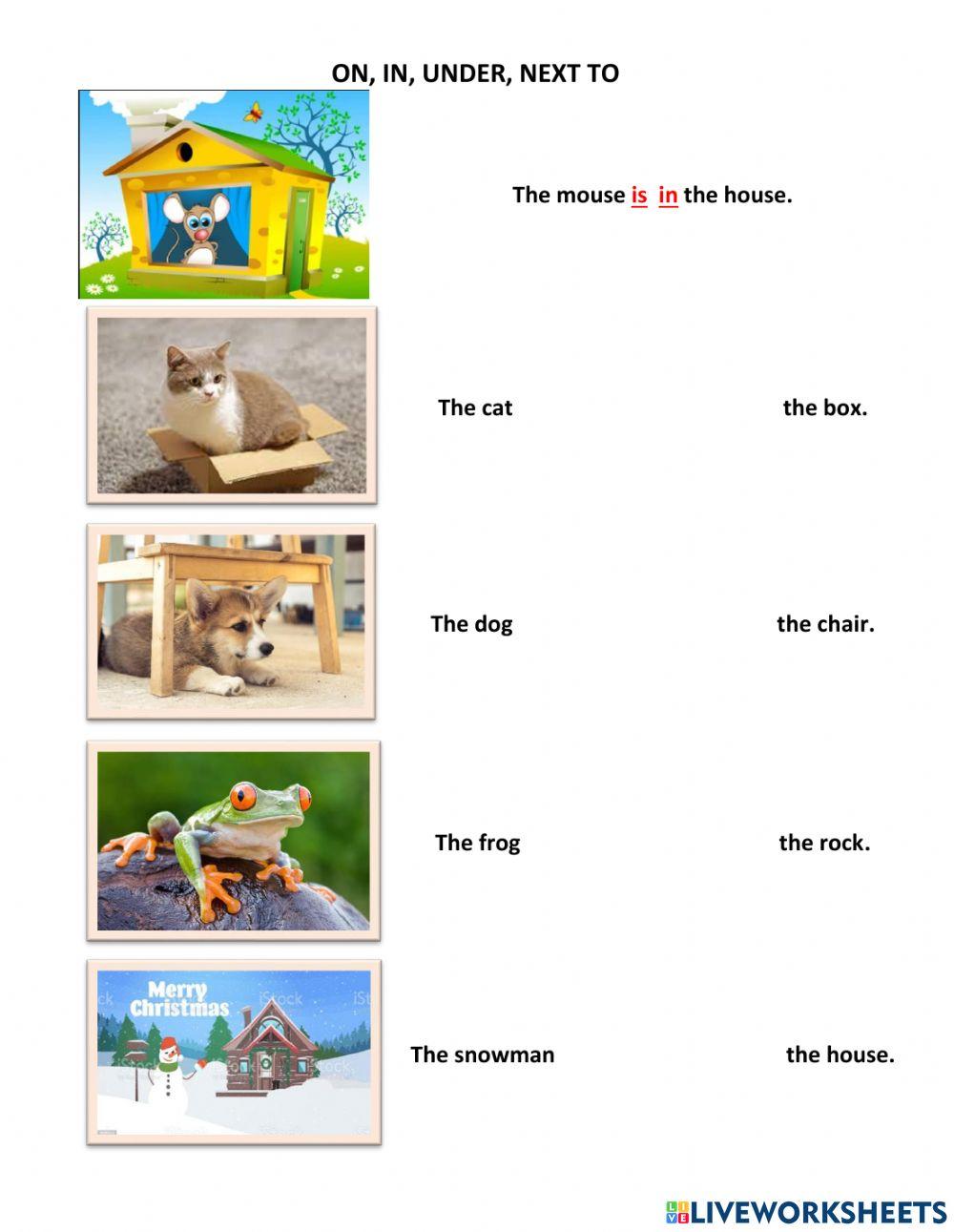 On, in, under, next to 