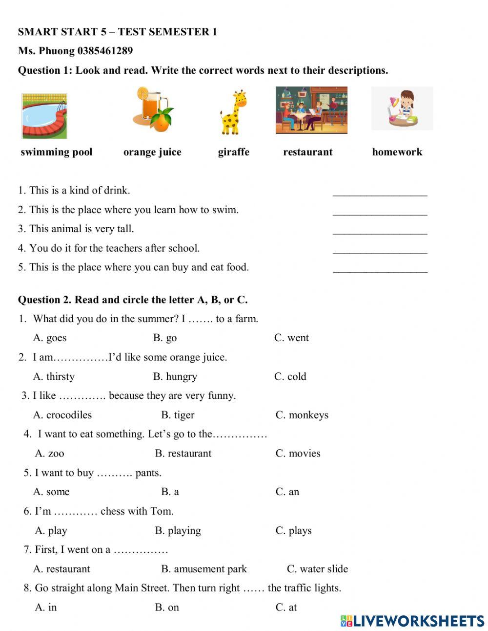 Grade 5 - Test - Semester 1