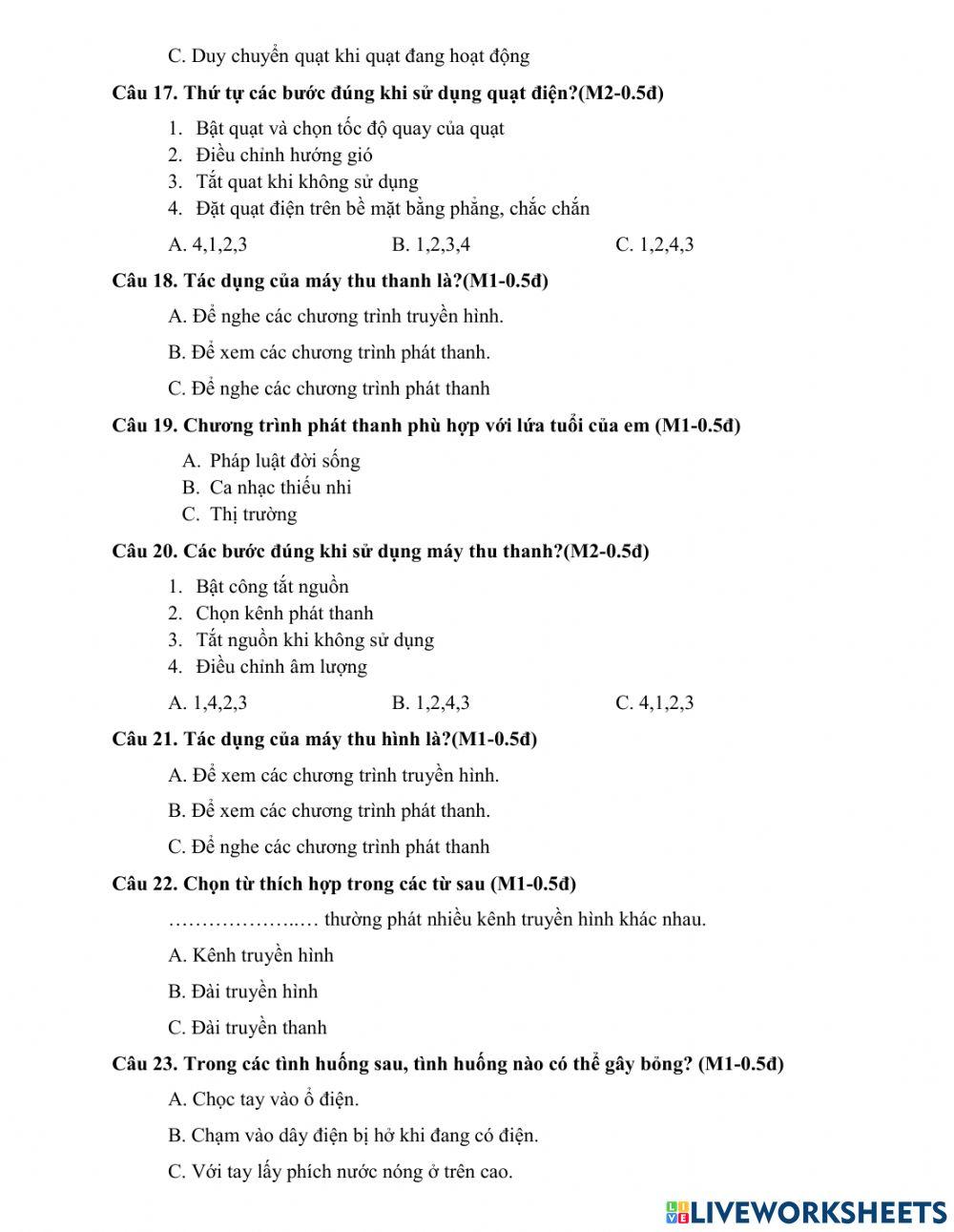 Ôn tập hk1 công nghệ