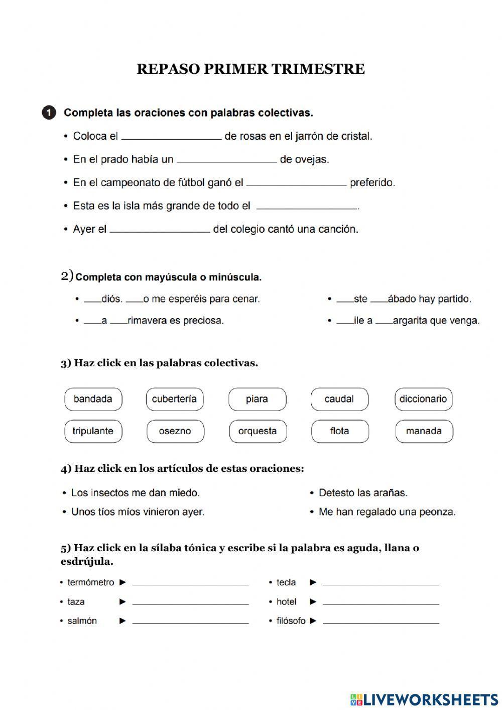 Repaso primer trimestre quinto primaria Lengua