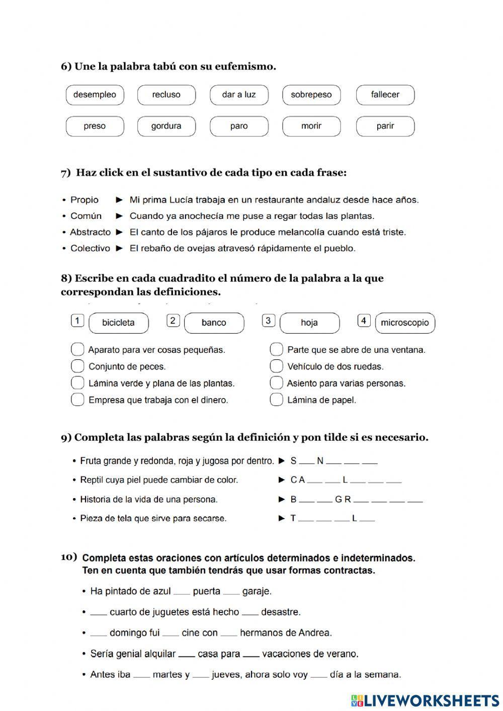 Repaso primer trimestre quinto primaria Lengua