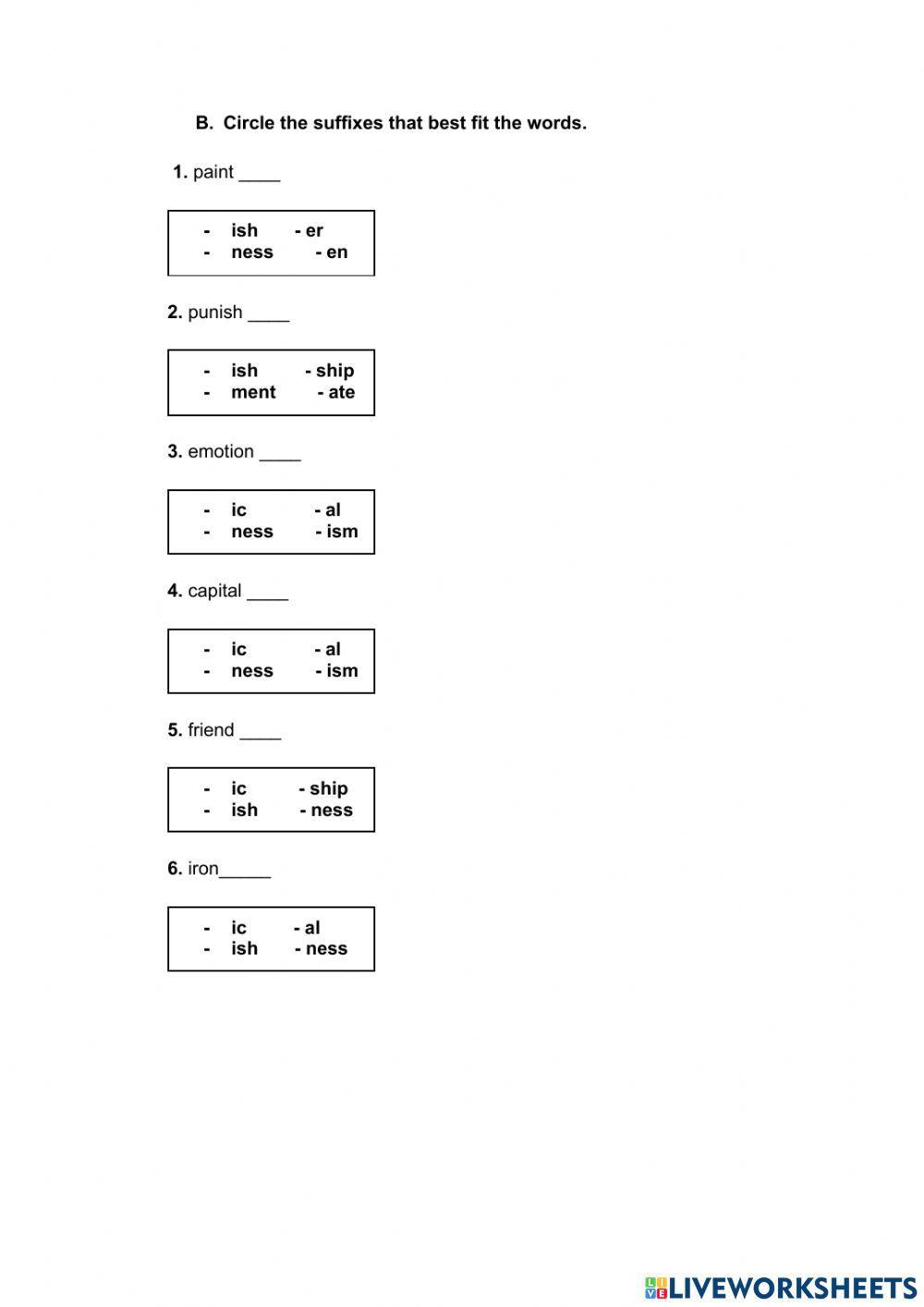 Preffixes and Suffixes