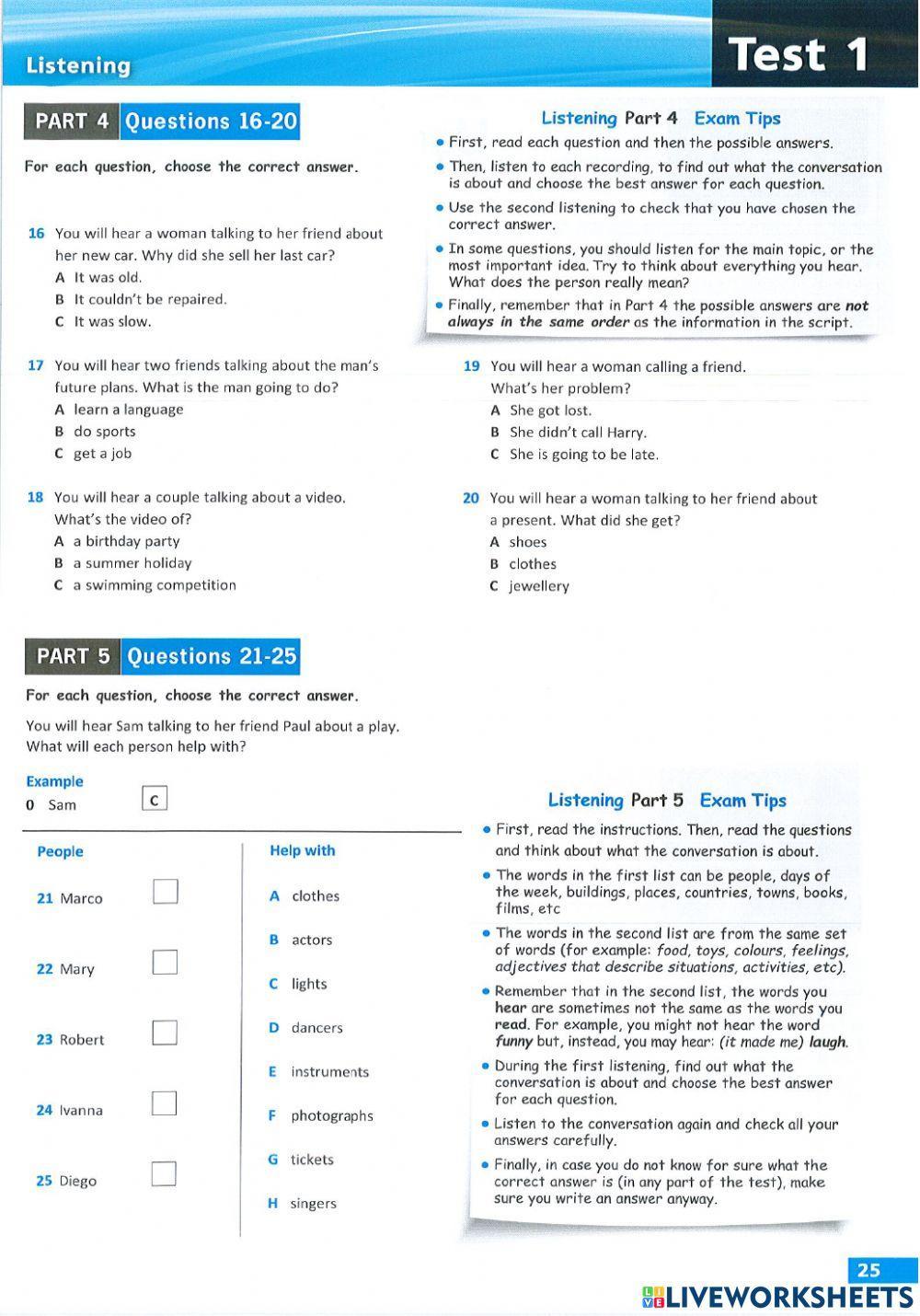 Listening ket: test 1