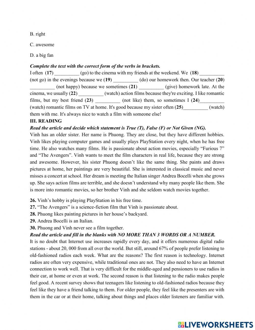 Test for Grade 7 - Quang + Duy