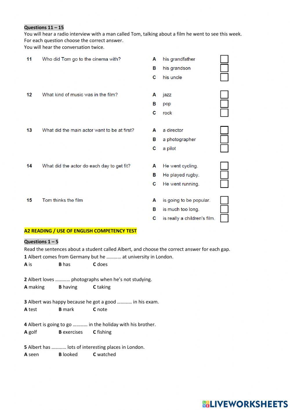 Empower A2 end of term TEST