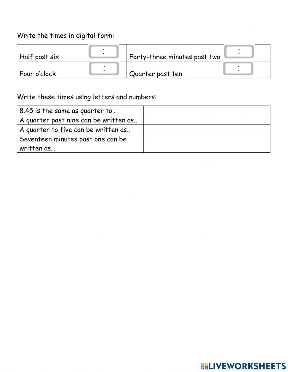 Tally and time! Unit 2 & 8 review