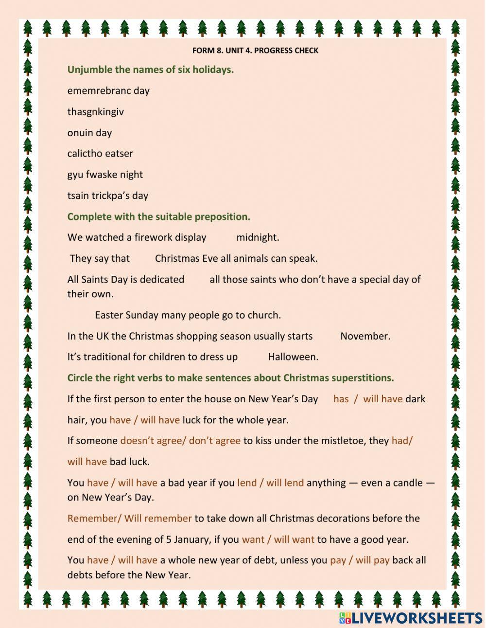 Form 8. unit 4. progress check