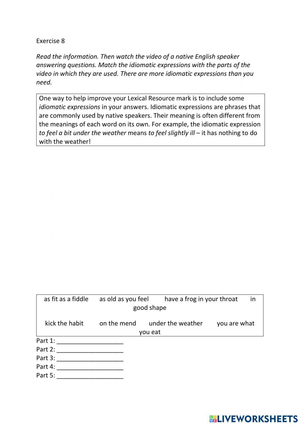 IE3, Unit 2, Speaking, Exercise 8