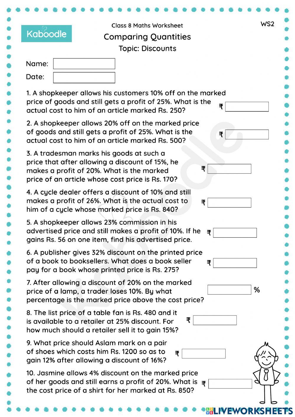Comparing Quantities (Discounts)